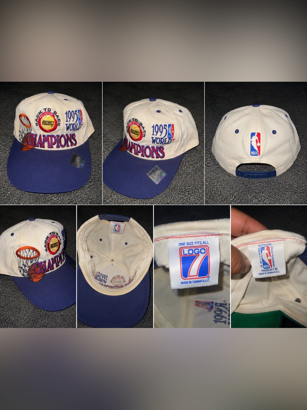 Vintage Logo 7 Houston Rockets 1995 Back to Back Champions Snapback Hat NBA
